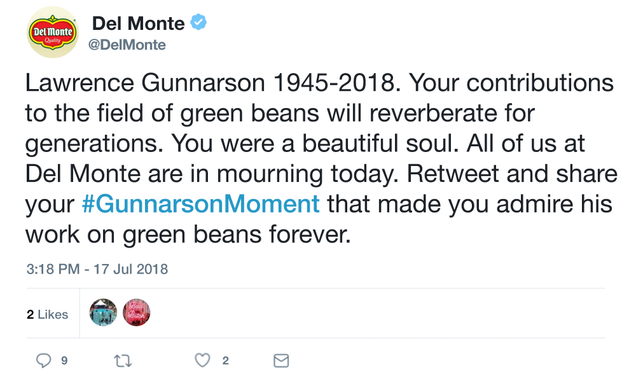 Illustration for article titled Twitter Meltdown: Del Monte Tweeted A Heartfelt Tribute To The Father Of Modern Green Beans And It’s Getting Really Worked Up That People Don’t Seem Upset By His Death